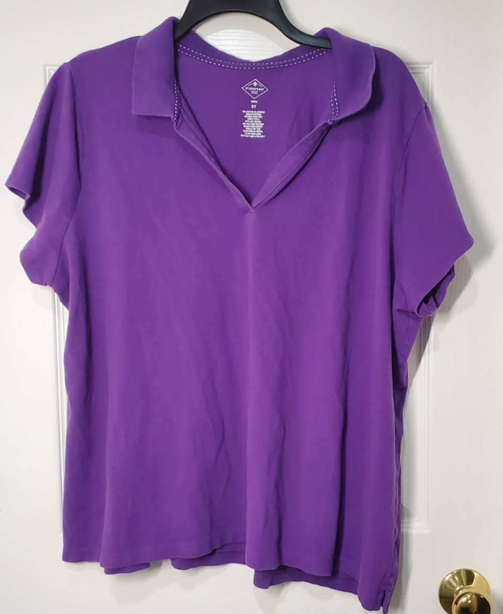 St Johns Bay Womens 2X Purple Polo Shirt Short Sleeve Stretch Cotton Casual Top